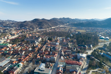 Naklejka premium Aerial view of Cetinje town in Montenegro