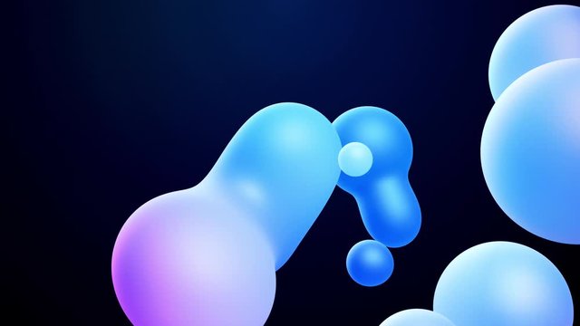 3d abstract background, droplets of molten wax with internal blue glow merge and fly apart in liquid. Seamless loop in 4k. Smooth animation of bubbles, metaball with inner glow. 77