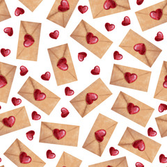  seamless pattern of  love letters and hearts on white background