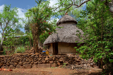 Fantastic walled village tribes Konso. African village. Africa, Ethiopia. Konso villages are listed as UNESCO World Heritage sites.