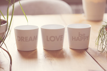 Dream, love, be happy white pot for house plants