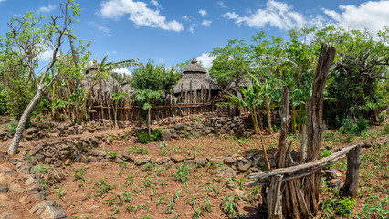 Obraz premium Fantastic walled village tribes Konso. African village. Africa, Ethiopia. Konso villages are listed as UNESCO World Heritage sites.