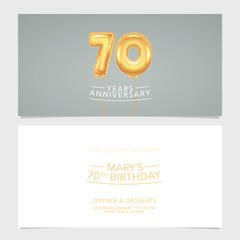 70 years anniversary invitation card vector illustration. Double sided graphic design template