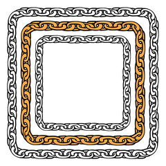 Set of contour chains of square shape. The object is separate from the background. Bracelet and necklace. Outline vector element for greeting cards, invitations, logos and your design.