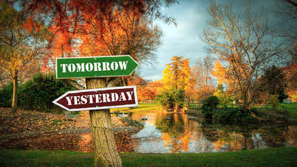 Street Sign to Tomorrow versus Yesterday