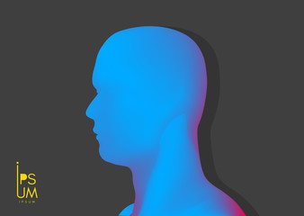 Face side view. Abstract human head silhouette with color gradient. Minimalistic design for business presentations, flyers or posters. 3d vector illustration.