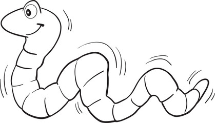  Illustration of a funny  earth worm character smiling and crawling