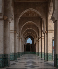 Arches path way on The Hassan II Mosque in Casablanca, Morocco.. The largest mosque in Morocco and...