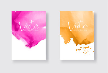 Set of bright colorful gold coral vector watercolor background