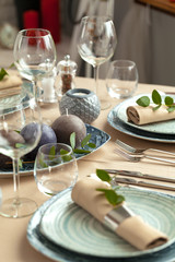 Table setting in restaurant with stylish decorations