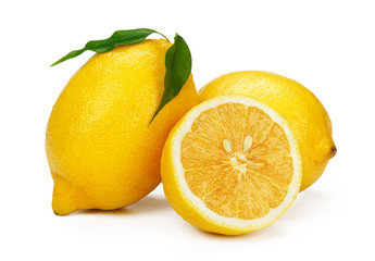 Cut lemon slice isolated on white background