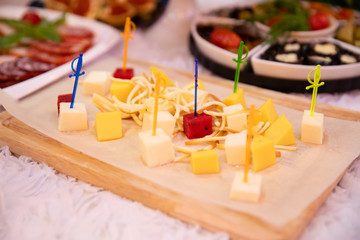 Cheese plate on the table in restaurant