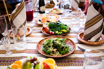 Served table in the restaurant