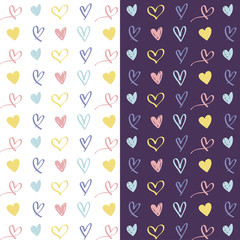 Seamless bright colorful cute pattern with love, hearts, Valentines Day