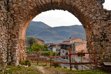 Fototapeta premium Riardo, Italy, 01/12/2020. Entrance arch in an ancient medieval castle