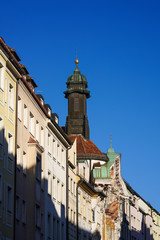 Fototapeta na wymiar Historic facade of the baroque Asam Church, Asamkirche in Munich, Germany