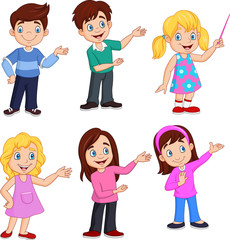 Cartoon kids with different posing