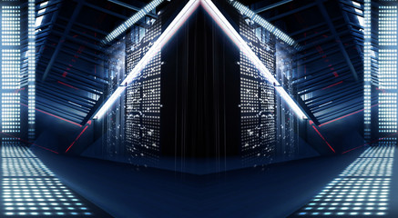 Background of empty show scene. Empty dark modern abstract neon background. Glow of neon lights on an empty stage, diodes, rays and lines. Lights of the night city.