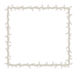 Vector square rope frame overgrown with plant with thorns and leaves. White background