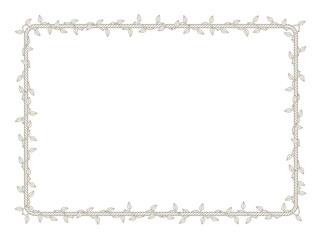 Vector rectangle rope frame overgrown with plant with thorns and leaves. White background