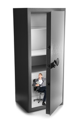 Open safe on white background