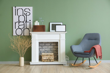 Interior of modern room with fireplace