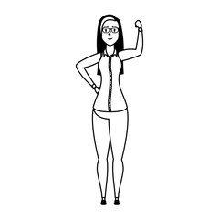 cute young woman with eyeglasses character