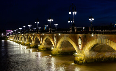 Night view of Pont de pierre, Bordeaux