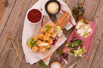 Fried Mozzarella cheese balls.	