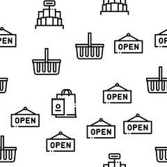 Grocery Shop Shopping Seamless Pattern Vector Thin Line. Illustrations