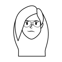 cute young woman head with eyeglasses character