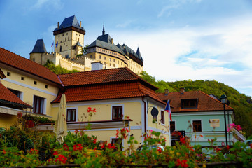 Fototapeta na wymiar Karlstejn Castle above village, Czech Republic