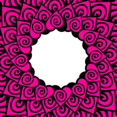 Decorative frame with pink and white  ornate hearts. Design for Valentine's day, wedding, birthday, Mothers Day. Vector illustration for fabric, wallpaper, posters, card, postcard.