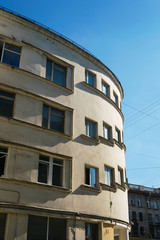 Wall with windows fragment of building in Saint-Petersburg, Russia, 1920s constructivism era