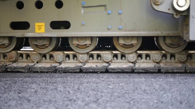 Asphaltfertiger Kettenfahrzeug Nahaufnahme