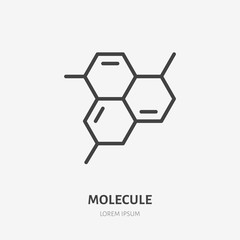 Molecule flat line icon. Chemistry science, molecular structure, chemical laboratory vector illustration. Outline sign of physics, scientific research