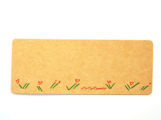 Kraft brown card with red heart on white background.Concept Valentine's day and Anniversary.