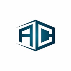 AC monogram logo with hexagon shape and negative space style ribbon design template