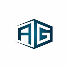 AG monogram logo with hexagon shape and negative space style ribbon design template