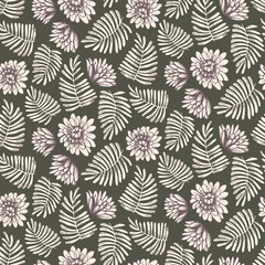 Droopy dahlias seamless vector pattern.