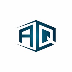 AQ monogram logo with hexagon shape and negative space style ribbon design template