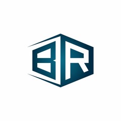 BR monogram logo with hexagon shape and negative space style ribbon design template