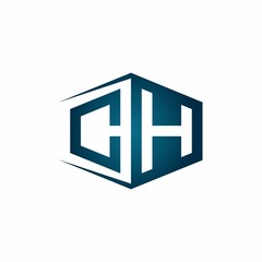 CH monogram logo with hexagon shape and negative space style ribbon design template