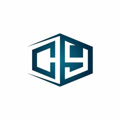CY monogram logo with hexagon shape and negative space style ribbon design template