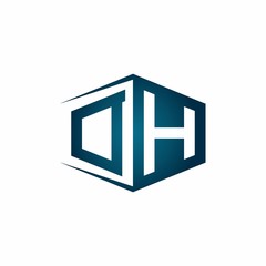 DH monogram logo with hexagon shape and negative space style ribbon design template