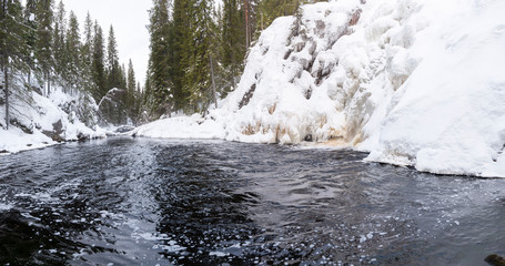 Winter landscape with small pond 