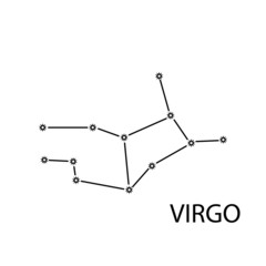 Virgo Zodiac constellation stars sign with titles.  Vector illustration, isolated on white background