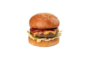 Cheeseburger isolated on a white background. Fast food