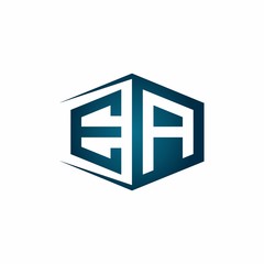 Fototapeta premium EA monogram logo with hexagon shape and negative space style ribbon design template