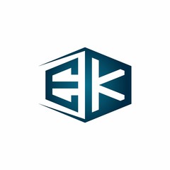 EK monogram logo with hexagon shape and negative space style ribbon design template